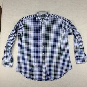 TD Thomas Dean Dress Shirt Mens XL‎ Blue White Check Cotton Button Up